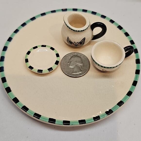 Butterfly Pattern Mini Tea Set Teapot Cream Sugar 2 Tea Cups with Saucers - Picture 10 of 10